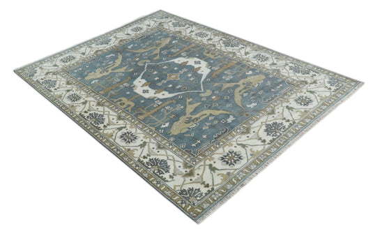 Traditional Oriental Oushak Hand Knotted Grey, Ivory and Olive Multi Size Ideal for Living, Bedroom, and Dining Room CP2000