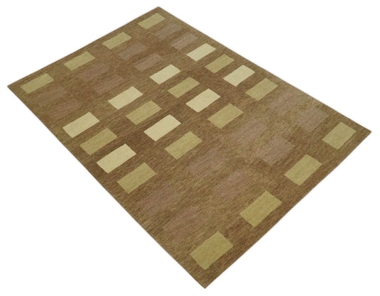 Modern Geometrical Pattern Handloom Brown, Beige and Olive 4x6 ft Bedroom, Living Room Rug , Wool Area Rug AAOC746