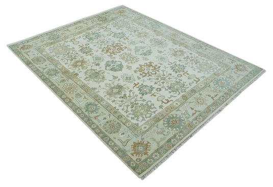Ivory and Silver Hand knotted Traditional Oushak 8x10 wool Area Rug