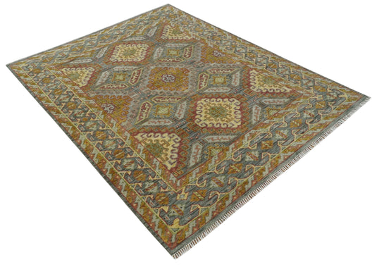 Gold and Gray Hand knotted Oriental 8x10 wool Area Rug Ideal for Bedroom,Living Room and Dining Room