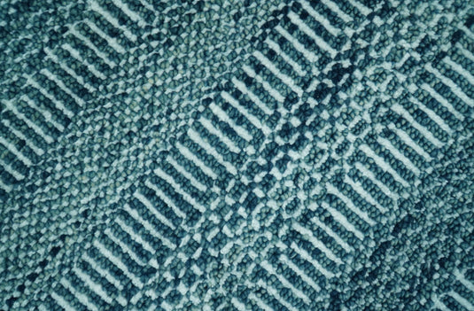 Modern Teal, Blue And Ivory Geometrical Striped Hand knotted Wool Rug 2x3 ft Ideal for Living, Bedroom And Dining Rooms