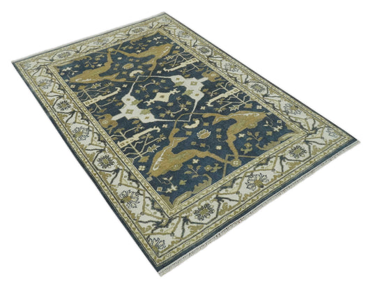 Hand Knotted Charcoal, Beige And Ivory Oriental Oushak Wool Rug 6x9 ft Ideal for Living, Bedroom And Dining Rooms | CP237269