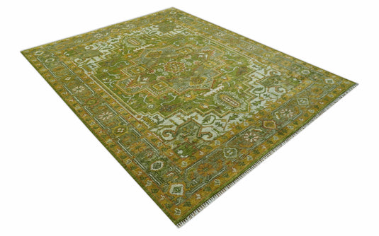 Custom Made Green, Gold And Silver Hand Knotted Traditional Heriz Wool Area Rug