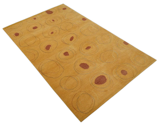 Contemporary geometrical Hand knotted Mustard and Rust 5x8 ft Bedroom, Living Room Rug Wool and Viscose Area Rug
