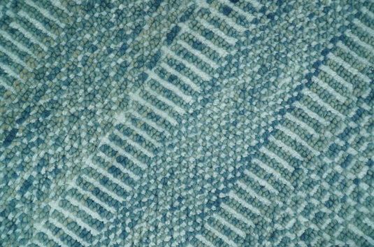 Blue And Off White Modern Geometrical Hand knotted Wool Rug 2x3 ft Ideal for Living, Bedroom And Dining Rooms