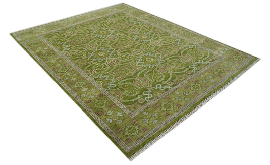 Traditional Floral Green, Brown And Gray Hand Knotted Wool Rug 8x10 ft Ideal for Living, Bedroom And Dining Rooms