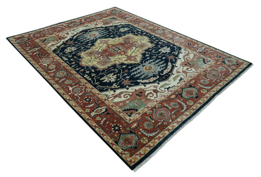 Hand Knotted Rust, Ivory And Black Herati Wool Rug 9x12 ft Ideal for Living, Bedroom And Dining Rooms | CP2470912
