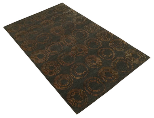 Modern geometrical Hand knotted Charcoal and Brown 5x8 ft Bedroom, Living Room Rug Wool and Art silk Area Rug
