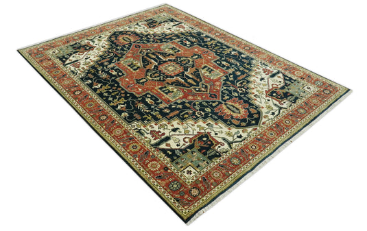 Hand Knotted Black, Rust And Cream Traditional Herati Wool Rug 9X12 ft Ideal for Living, Bedroom And Dining Rooms | CP2446912