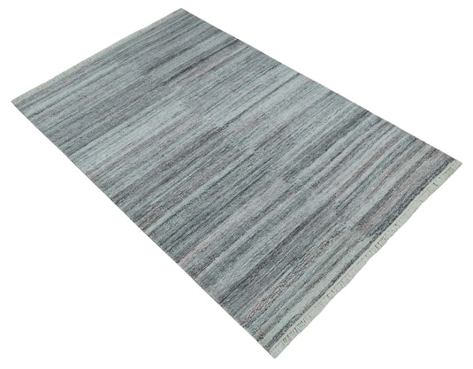 Modern Abstract Gray, Silver And Charcoal Durrie 5x8 ft Bedroom, Living Room Rug Pet Yarn Area Rug