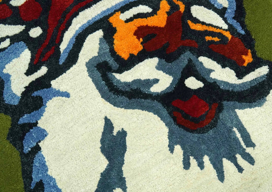 Green, Blue, Red And White Santa Claus Hand Tufted 2x3 ft Bedroom, Kids Room Rug Wool Area Rug