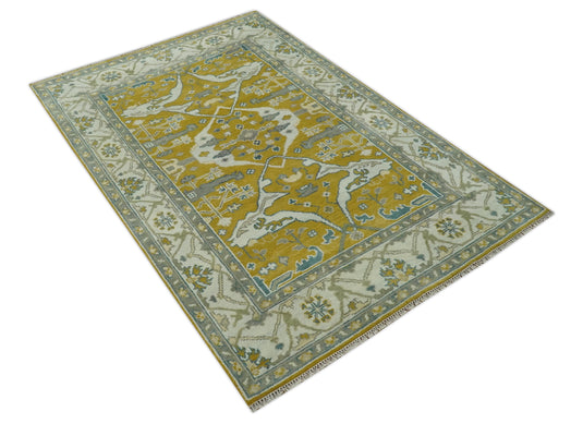 Hand Knotted Turkish Oushak Ivory, Gray And Olive Wool Rug 6x9 ft Ideal for Living, Bedroom And Dining Rooms | CP240869