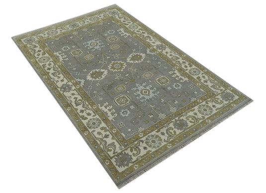 Hand Knotted Gray, Beige And Tan Traditional Rug 6x9 ft Ideal for Living, Bedroom And Dining Rooms | CP33172