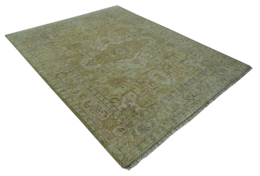 Custom Made Hand Knotted Olive And Beige Traditional Design Wool Rug Wool Area Rug