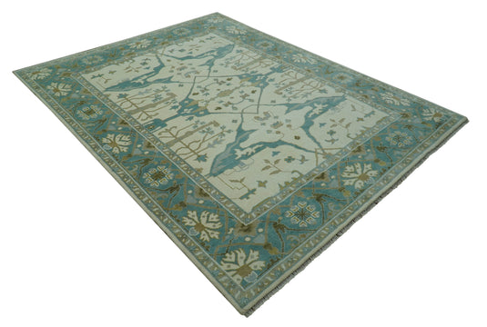 Traditional Oushak Traditional Oushak Ivory, Aqua, And Gray Hand Knotted Wool Rug 8x10 ft Ideal for Living, Bedroom And Dining Rooms