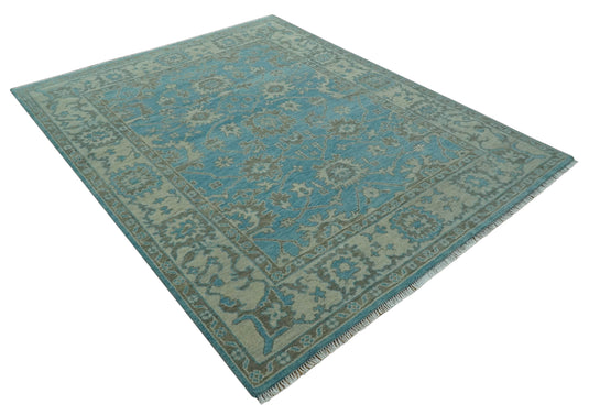 Custom Made Traditional Oushak Teal, Gray And Charcoal Hand Knotted Wool Area Rug