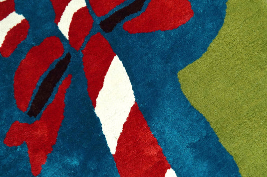 Christmas Candy Cane Green, Blue And Red Hand Tufted 2x3 ft Bedroom, Kids Room Rug Wool Area Rug