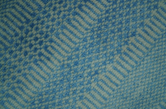 Blue and Ivory Modern Geometrical Striped Hand knotted Wool Rug 2x3 ft Ideal for Living, Bedroom And Dining Rooms