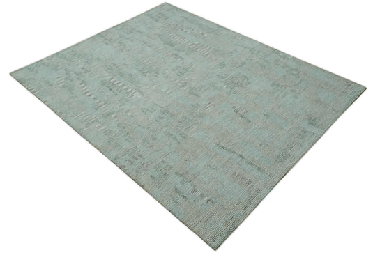 Modern Abstract Charcoal And Gray Hand Knotted 8x10 ft Bedroom, Living Room Rug Wool Area Rug- (FC)