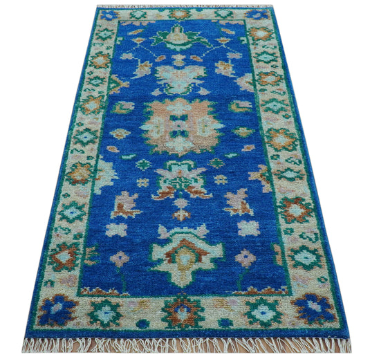 Traditional Oushak Design Blue 2.6X6 ft Hand Knotted Wool Area Rug