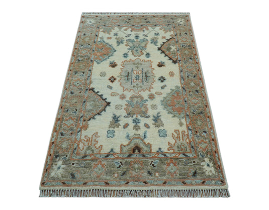 Traditional Turkish Design Beige And Ivory 4x6 ft Hand Knotted Wool Area Rug