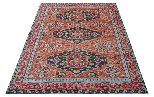 Traditional Medallion Rust And Black 8x10 Hand Knotted Wool Ideal for Living, Bedroom And Dining Rooms