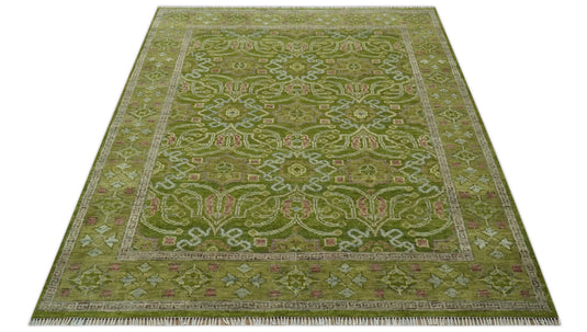 Traditional Floral Green, Brown And Gray Hand Knotted Wool Rug 8x10 ft Ideal for Living, Bedroom And Dining Rooms