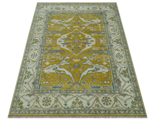 Hand Knotted Turkish Oushak Ivory, Gray And Olive Wool Rug 6x9 ft Ideal for Living, Bedroom And Dining Rooms | CP240869