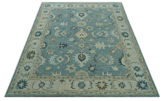 Silver, Gray And Ivory Traditional Floral Motifs Hand Tufted 8x10 ft Bedroom, Living Room Rug Wool Area Rug
