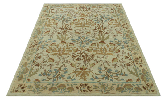 Traditional Floral Brown And Beige Hand Tufted 8x10 ft Bedroom, Living Room Rug Wool Area Rug