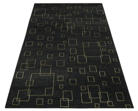 Modern geometrical pattern Hand Knotted Charcoal and Gold Color 5x8 ft Bedroom, Living Room Rug Wool and Art Silk Area Rug