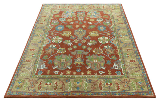 Traditional Oushak Rust And Beige Hand Tufted 8x10 ft Bedroom, Living Room Rug Wool Area Rug