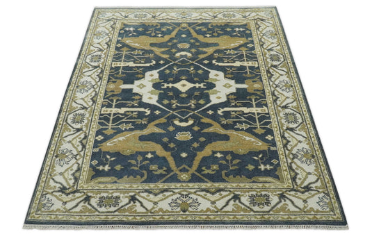 Hand Knotted Charcoal, Beige And Ivory Oriental Oushak Wool Rug 6x9 ft Ideal for Living, Bedroom And Dining Rooms | CP237269