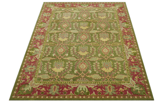Custom Made Traditional Floral Green And Gold Hand Tufted Wool Area Rug