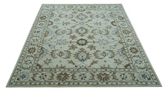 Ivory, Gray And Silver Traditional Oushak Hand Tufted 8x10 ft Bedroom, Living Room Rug Wool Area Rug