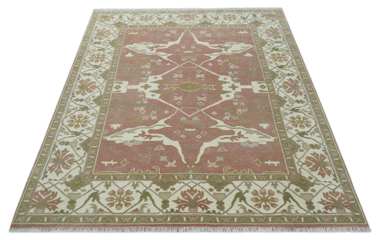 Hand Knotted Vintage Look Oriental Oushak Peach, Ivory and Olive Multi Size Ideal for Living, Bedroom, and Dining Rooms |CP1774