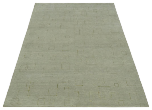 Modern Geometrical pattern Hand Knotted Olive and Gold 5x8 ft Bedroom, Living Room Rug Wool and Art Silk Area Rug