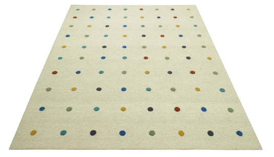 Custom Made Modern Cream And Colorful Dots Hand Tufted Bedroom, Living Room Rug Wool Area Rug