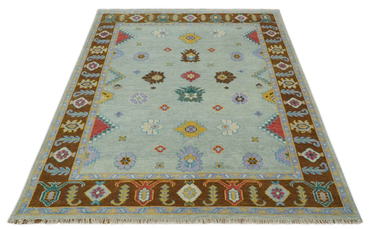 Traditional Floral Oushak Hand knotted Silver and Brown 8x10 ft Bedroom, Living Room Rug ,wool Area Rug