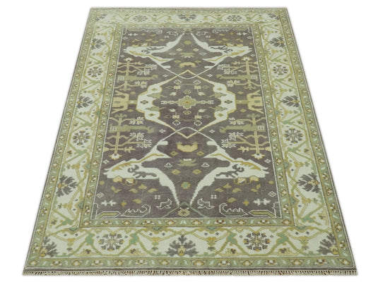 Hand Knotted Oriental Oushak Brown, Beige And Ivory Rug 6x9 ft Ideal for Living, Bedroom And Dining Rooms | CP36942