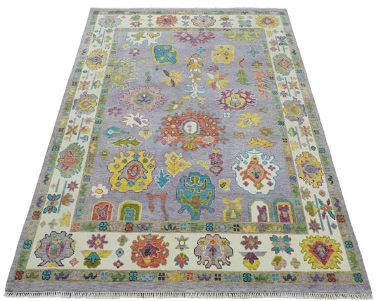 Hand Knotted Oriental Oushak Colorful Rug Purple and Ivory 8x10 ft Ideal for Living, Bedroom, and Dining Rooms | CP1287810