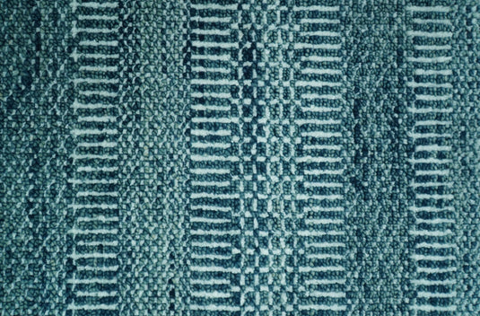 Modern Teal, Blue And Ivory Geometrical Striped Hand knotted Wool Rug 2x3 ft Ideal for Living, Bedroom And Dining Rooms