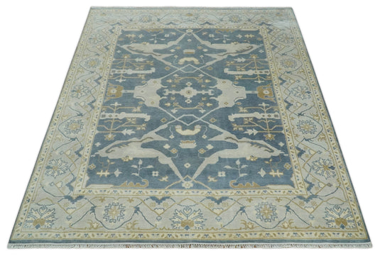 Traditional 8x9 Hand Knotted Gray, Ivory and Beige Oriental Oushak Wool Area Rug