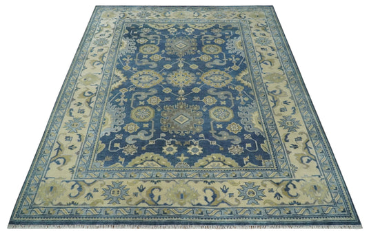 Blue and Beige Hand knotted Traditional Oushak 9x12 wool Area Rug