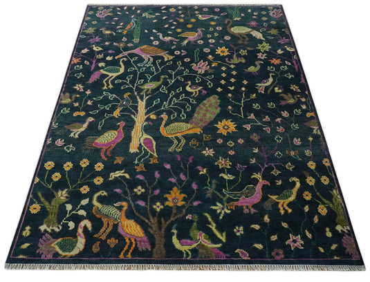 Versatile Green Antique Look Jungle Life Hand-Knotted 8x10 Wool Area Rug Ideal for Living Room, Dinning Room,Kids Room and Bedroom