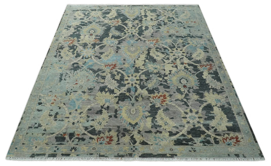 Traditional Silver, Beige and Charcoal Hand knotted wool Area Rug