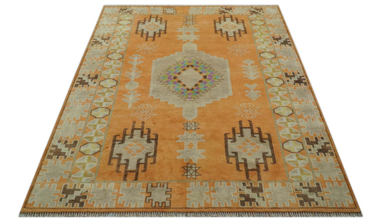 Southwestern Light Orange And Beige Hand knotted Wool Rug 8x10 ft Ideal for Living, Bedroom And Dining Rooms