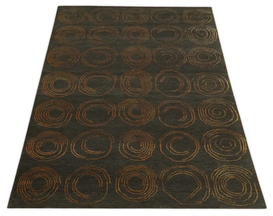 Modern geometrical Hand knotted Charcoal and Brown 5x8 ft Bedroom, Living Room Rug Wool and Art silk Area Rug