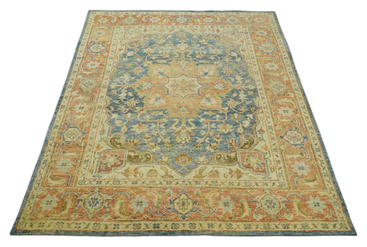 Traditional Vintage Hand Knotted Beige, Gray and Rust 8x10 ft Bedroom, Living Room Rug, Wool Area Rug