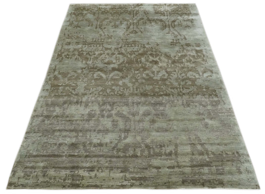 Modern Hand knotted Olive and Silver 6x9 ft Bedroom, Living Room Rug , Bamboo Silk Area Rug AAOC169